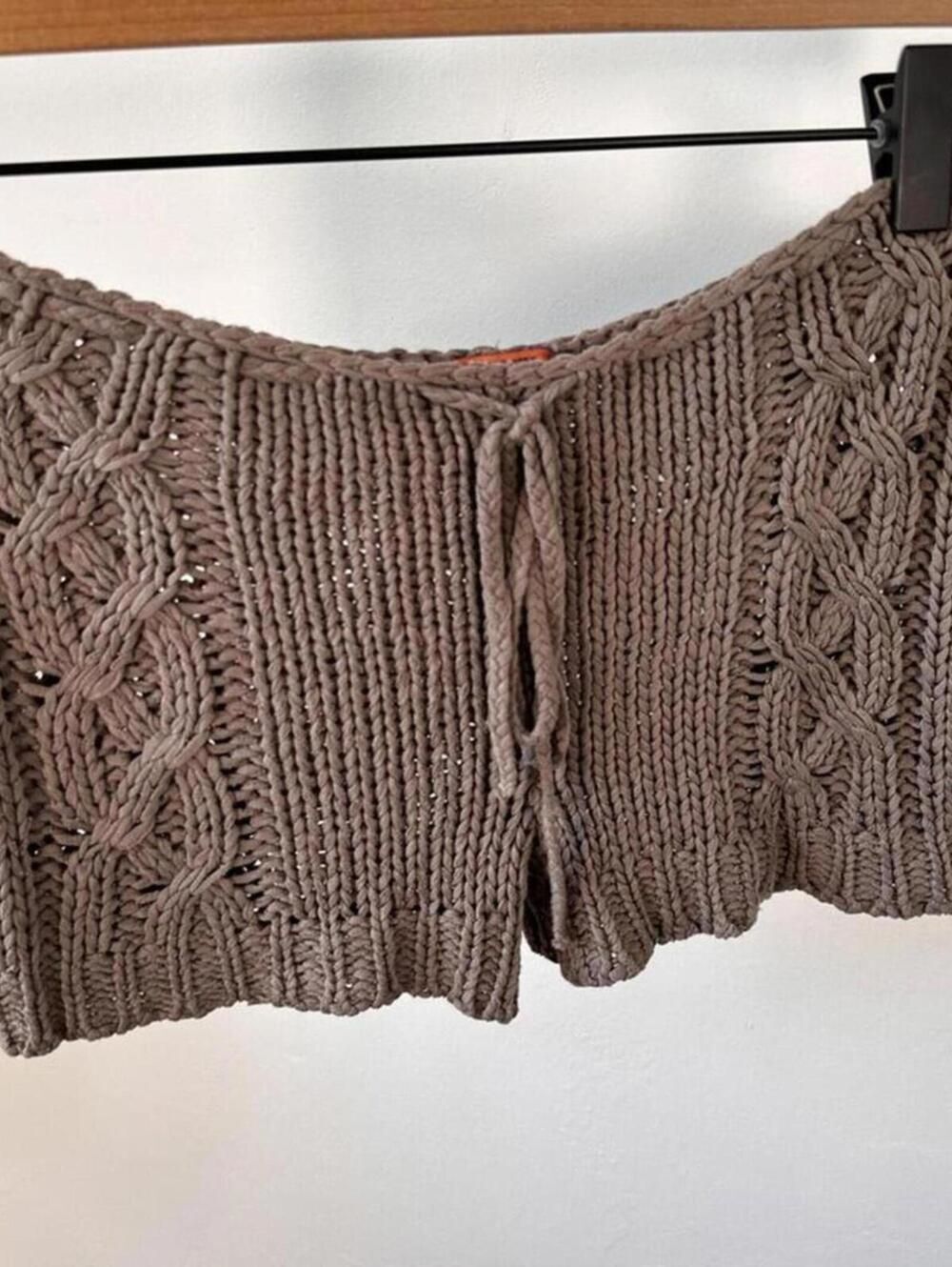 Chan Luu Crochet Knit Shorts XS Brown Boho Cable Knit Drawstring Festival Beach - Picture 7 of 8